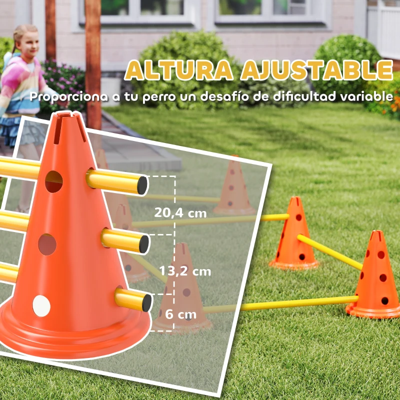 PawHut Juego de Agilidad para Perros Vallas de Obstáculos de Entrenamiento de Coordinación 8 Conos 8 Barras Bolsa