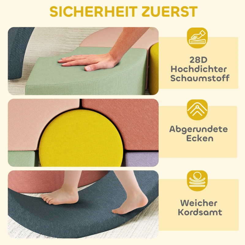 AIYAPLAY 7-teiliges Weichbauklötze-Set für Kleinkinder, Schaumstoff, waschbarer Cordbezug, verschiedene Formen, Bunt
