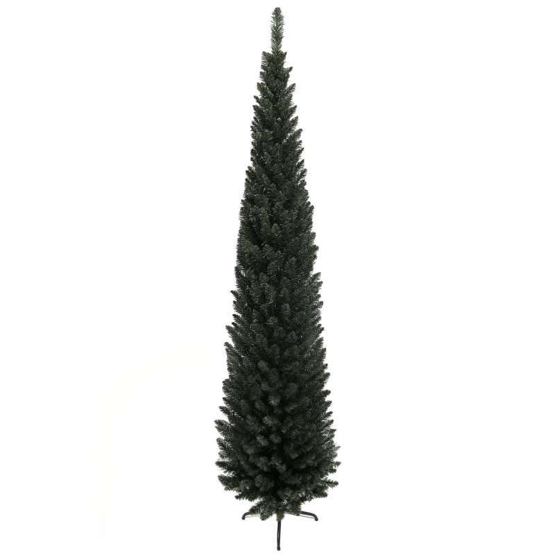 HOMCOM Albero di Natale Slim Alto 195 cm Salvaspazio con 390 Rami con Base in Acciaio per Interni, Verde