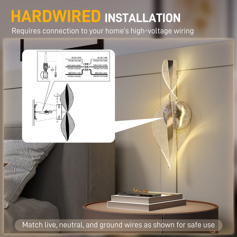 HOMCOM Led Wall Lamp 2 Pack, 13W Modern Indoor Spiral Wall Light, Colour Temperature Adjustable 3000K/4000K/6500K, for Bedroom, Living Room, Hallway, Stairs, Silver Tone