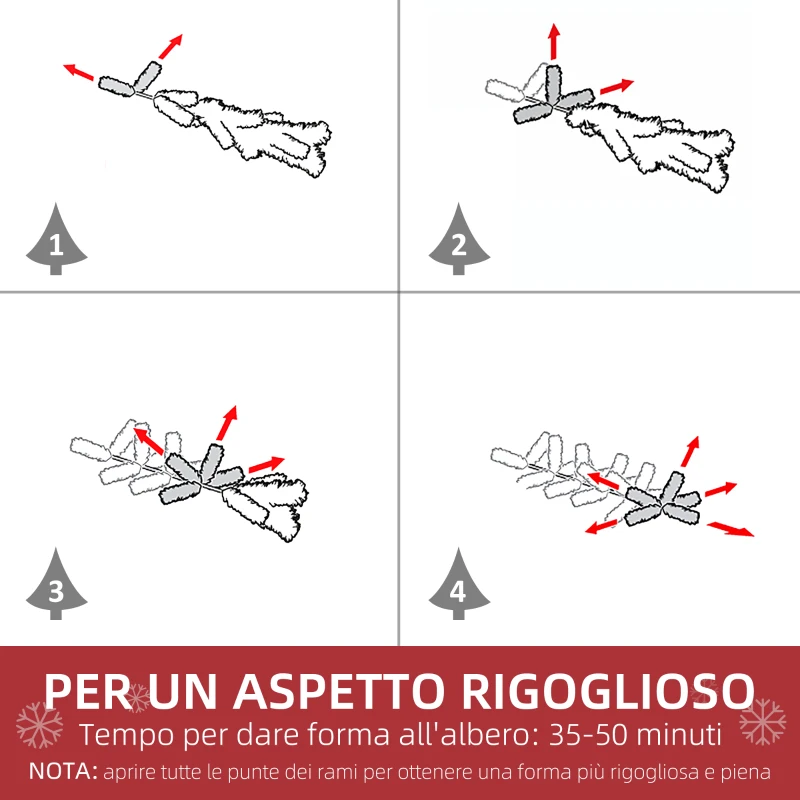 HOMCOM Albero di Natale Bianco con 550 Rami in PVC per Uso Interno, Ø102  x 180cm