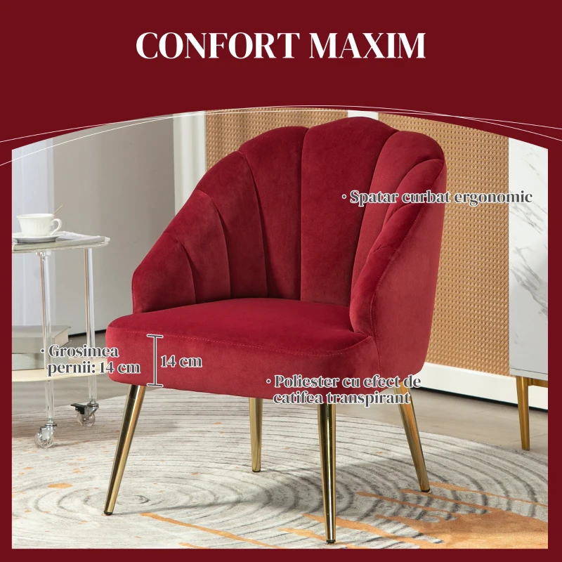 Homcom Fotoliu Cochilie Roz – Catifea cu Picioare Aurii