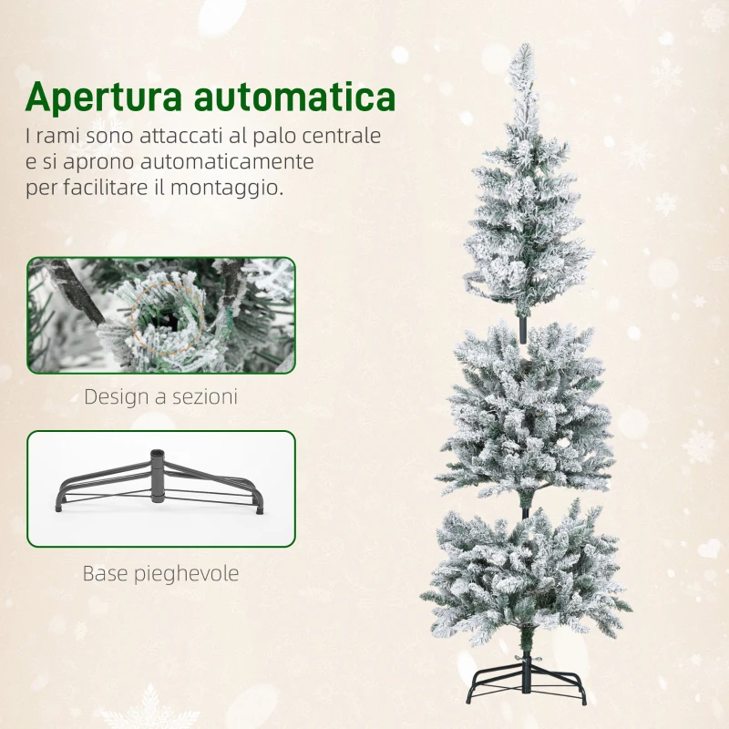 HOMCOM Albero di Natale Innevato con 180 Luci LED a 11 Effetti e 479 Rami, Ø65x180 cm, Verde e Bianco