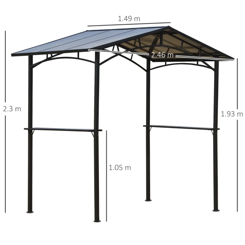 Outsunny 8ft x 5ft Outdoor BBQ Gazebo Tent with Protective Aluminium Steel Frame, 2 Shelves, Hardtop Roof, Canopy Ground Stakes for Safe Cooking