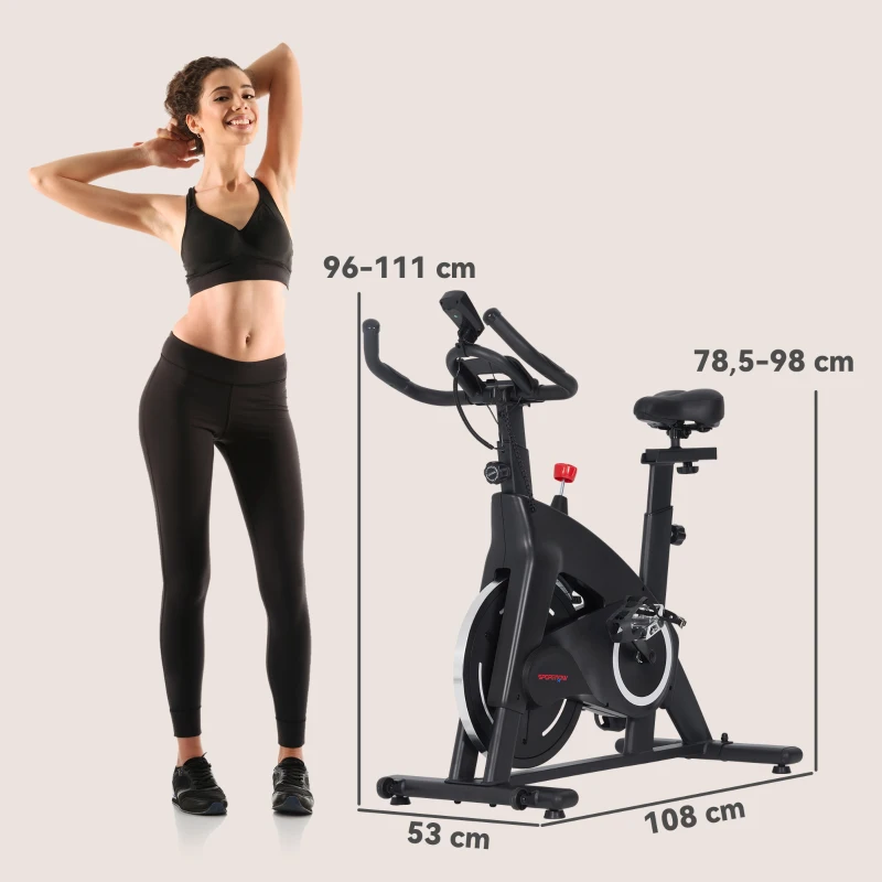 SPORTNOW Bicicleta Estática Bicicleta Fitness com Volante de Inércia de 15 kg Ecrã LED Guiador e Assento Ajustável 108x53x111 cm Preto