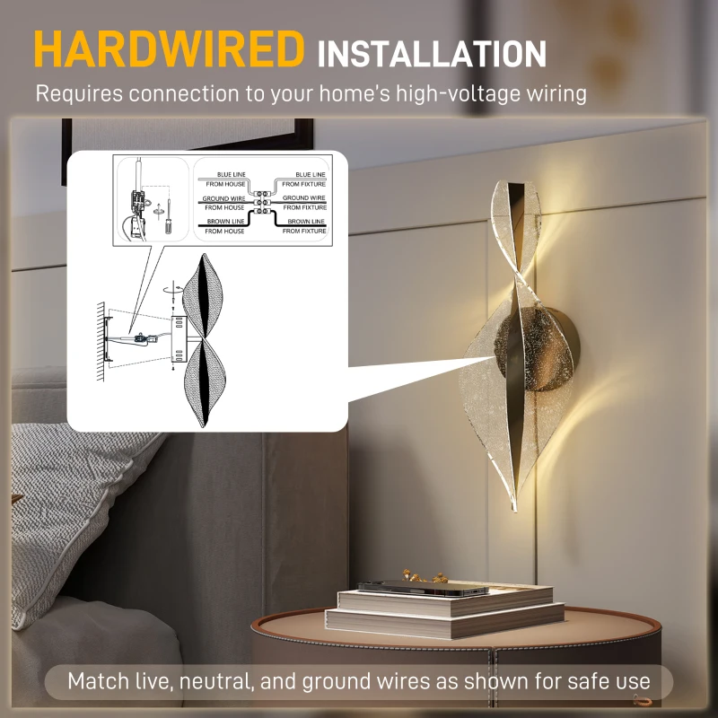 HOMCOM Led Wall Lamp 2 Pack, 13W Modern Indoor Spiral Wall Light, Colour Temperature Adjustable 3000K/4000K/6500K, for Bedroom, Living Room, Hallway, Stairs, Black