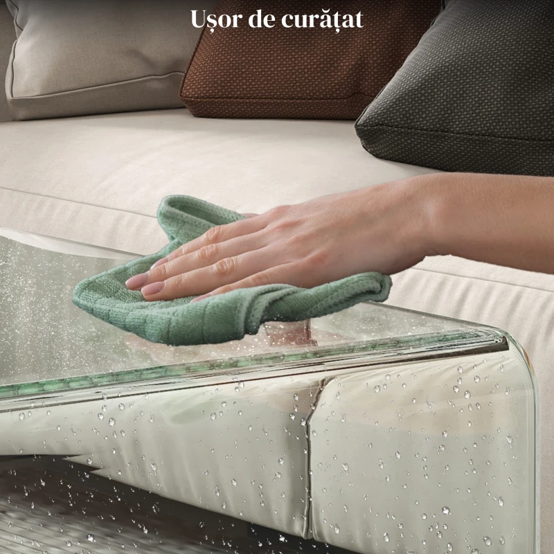 Homcom Masa de Cafea Monobloc cu Blat din Sticla Securizata – Moderna