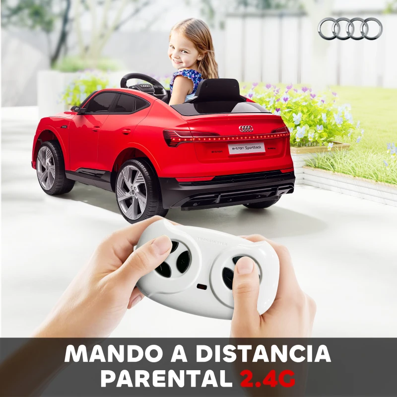 HOMCOM Coche de Batería para Niños 12V Audi E-tron con Mando a Distancia Faros Bocina Música Velocidad 3-5 km/h Rojo
