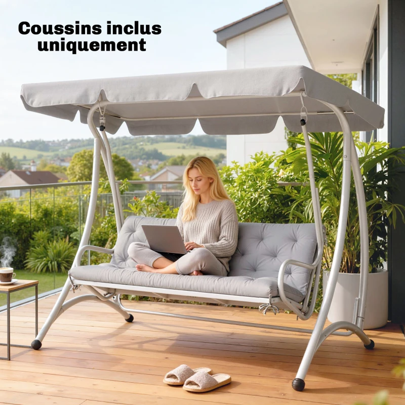 Outsunny Coussin matelas assise dossier pour banc de jardin balancelle canapé 3 places grand confort 150 x 98 x 8 cm gris clair