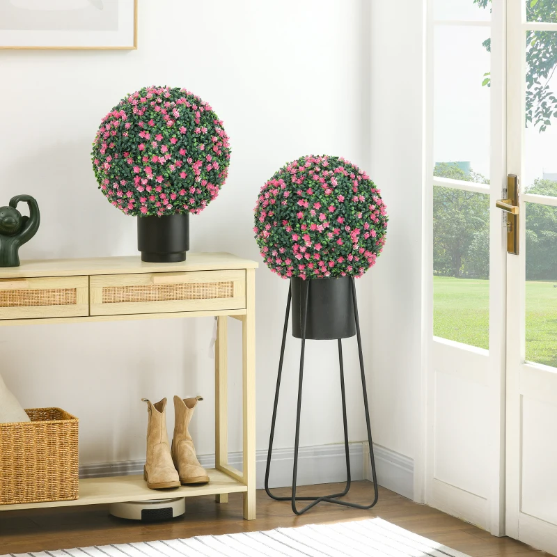 HOMCOM Set of Two Artificial Boxwood Balls Plants - Pink