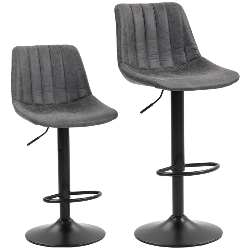 HOMCOM Set of 2 Leathaire Tub Bar Stools -  Charcoal Grey