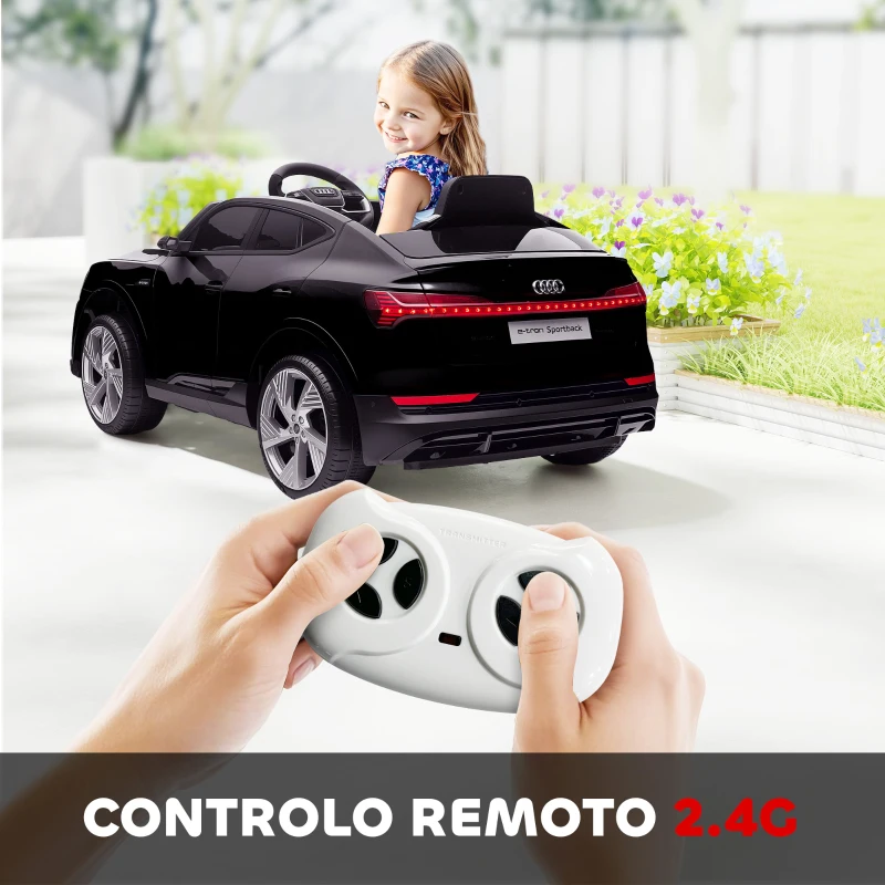 HOMCOM Carro Elétrico Audi E-Tron 12V com Faróis Buzina Música MP3 TF USB e Abertura da Porta 3-8km/h 108x60x47 cm Preto