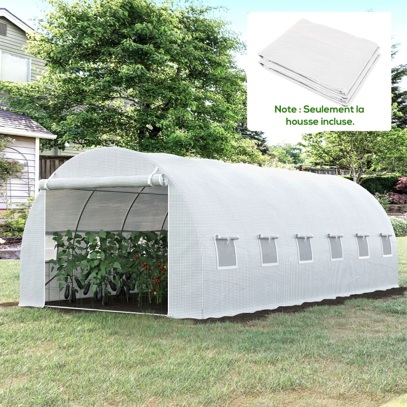 Outsunny Bâche de Rechange Serre Tunnel 18 m², bâche 6L x 3l x 2H m PE Anti-UV imperméable 12 fenêtres + Porte Enroulable zippée