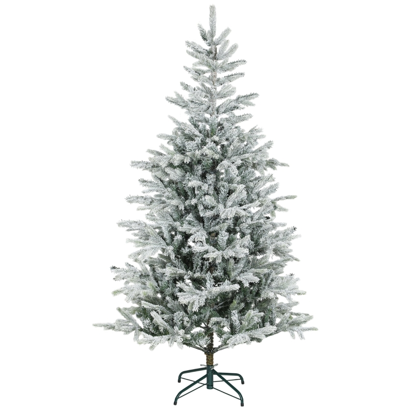 HOMCOM Albero di Natale Innevato Alto 180 cm con Rami Realistici e Base in Metallo Pieghevole