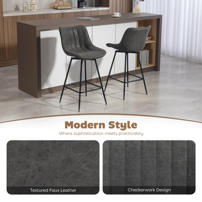 HOMCOM Set of 2 PU Leather Swivel Bar Stools - Grey