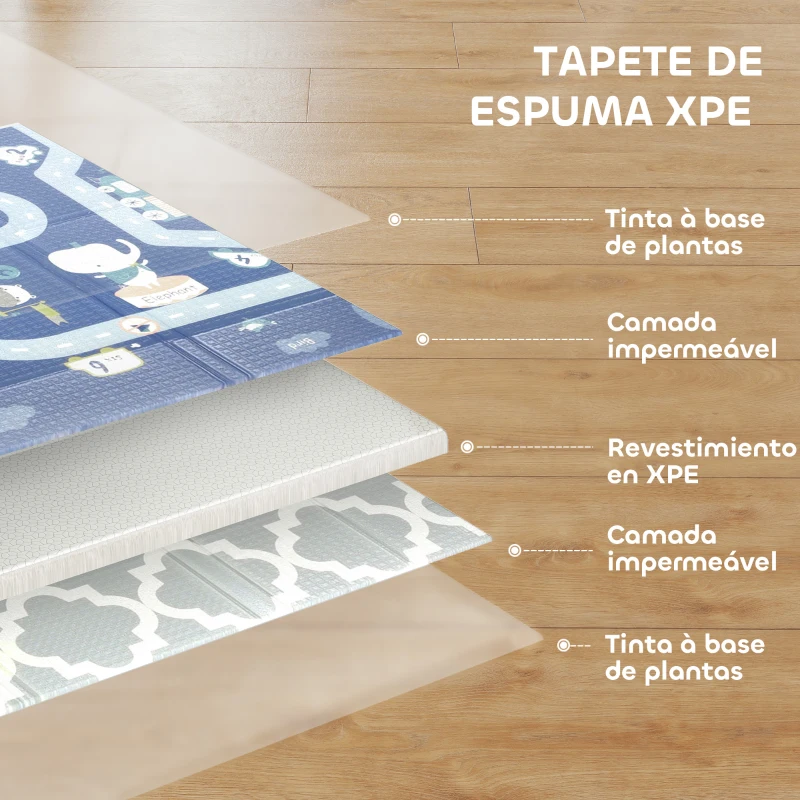 AIYAPLAY Tapete de Brincar Dobrável Acolchoado para Bebé 202x180,5x1 cm Laterais Dobráveis Tapete de Atividades Bebé XPE Impermeável Multicor