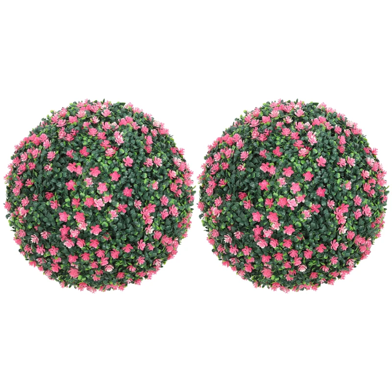 HOMCOM Set of Two Artificial Boxwood Balls Plants - Pink