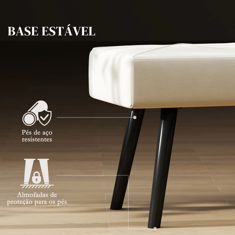 HOMCOM Banco de Pé de Cama Multifuncional e Moderno Banco de Dormitório com Pés de Aço e Assento Acolchoado 100x36x45 cm Creme