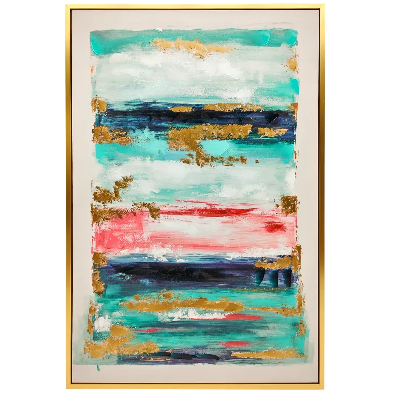 HOMCOM Cuadro en Lienzo Abstracto a Mano 120x80 cm Cuadro para Decoración de Salón Moderno con Marco de Madera Multicolor