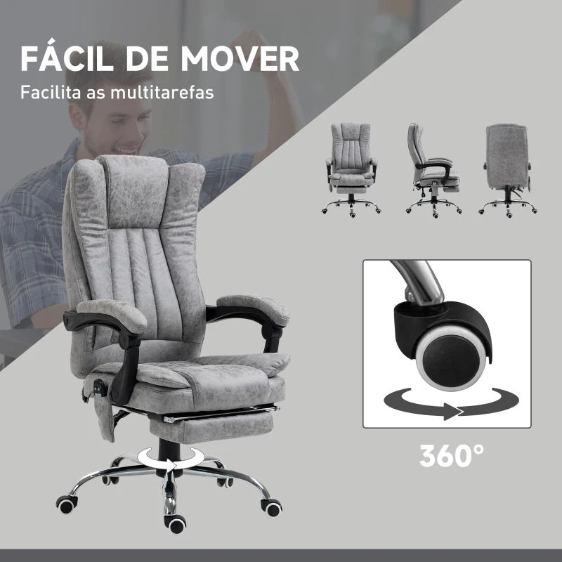 Vinsetto Cadeira de Escritório com 6 Pontos de Massagem Giratória Encosto Reclinável 135º Função de Aquecimento 62x67x113-120 cm Cinza