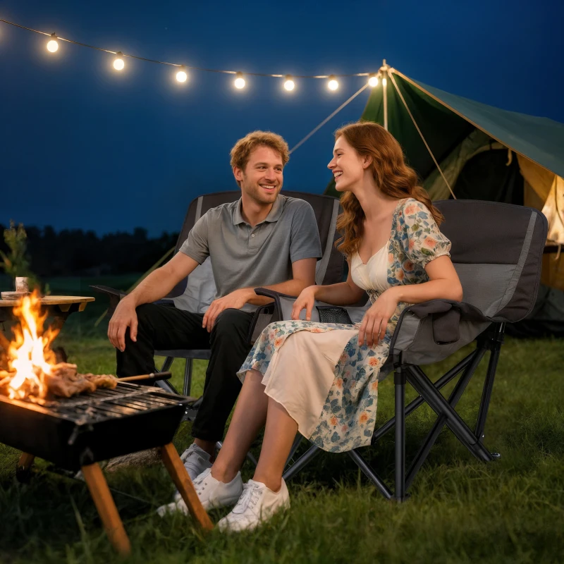 Outsunny Scaun de Camping Pliabil cu 2 Suporturi pentru Pahare și Buzunare Laterale, 99x71x103 cm, Gri