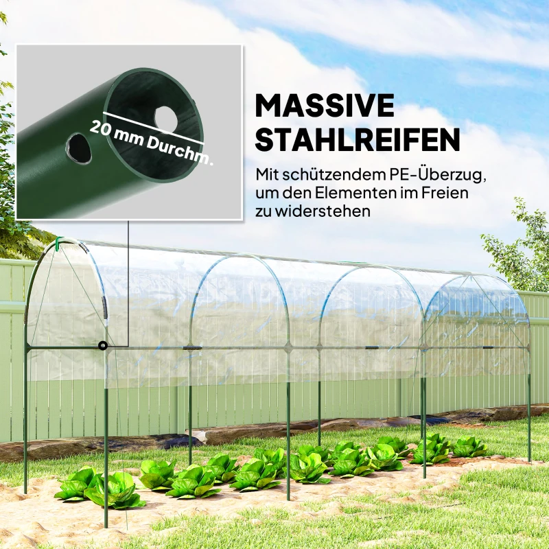 Outsunny Gewächshaus winterfest Foliengewächshaus mit Bogendach, Erdanker Treibhaus 400 x 123 x 171cm Transparent