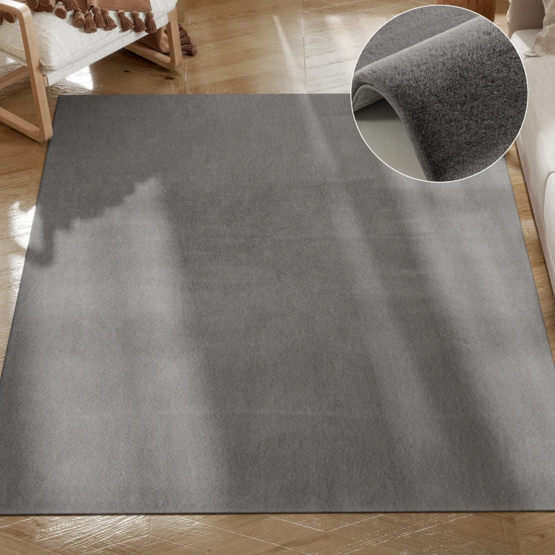 HOMCOM Tapis salon 160 x 120 cm tapis à poils longs, lavable en machine, antidérapant, en fausse fourrure, gris clair
