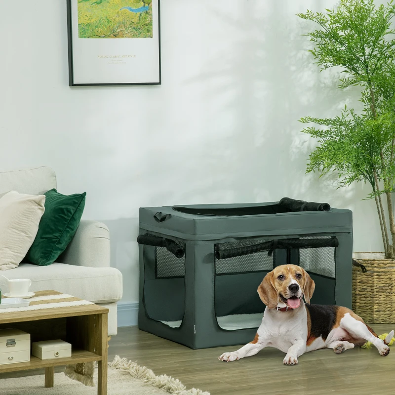 PawHut Sac de transport pliable pour animaux de compagnie avec poignée tissu en maille 89,5L x 62,5l x 62,5H cm gris noir