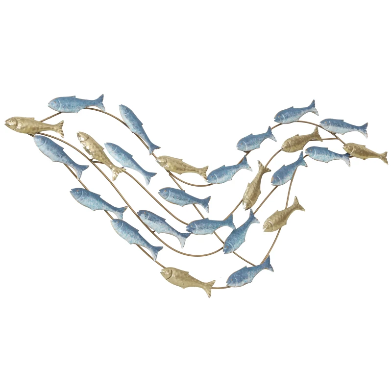 HOMCOM Décoration murale en métal moderne, sculpture murale en métal avec motif de poisson unique, 100 x 50 cm, bleu clair