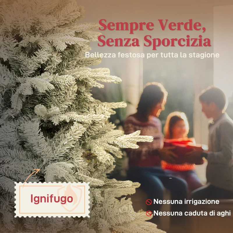 HOMCOM Albero di Natale Innevato Alto 150 cm con Rami Realistici e Base in Metallo Pieghevole