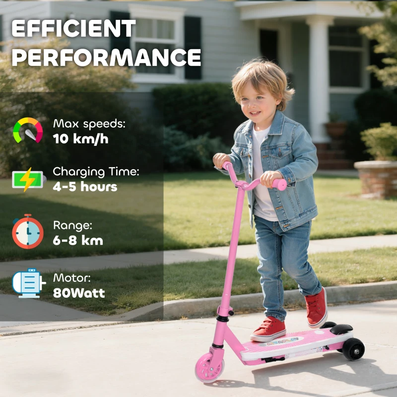 AIYAPLAY Electric Scooter for Kids Aged 4-7 Years, with Flashing LED Lights, Rear Auxiliary Wheels, Pink