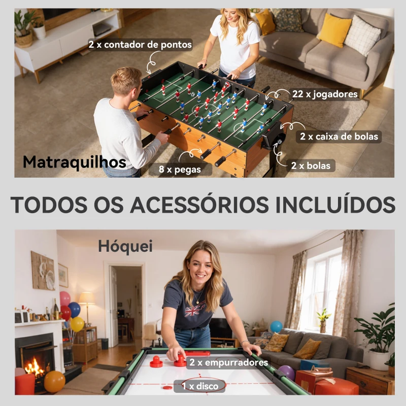 SPORTNOW Mesa Multijogos 5 em 1 Mesa de Jogo com Matraquilho Bilhar Ping-Pong Hóquei e Basquetebol 134x108x144 cm Madeira e Preto