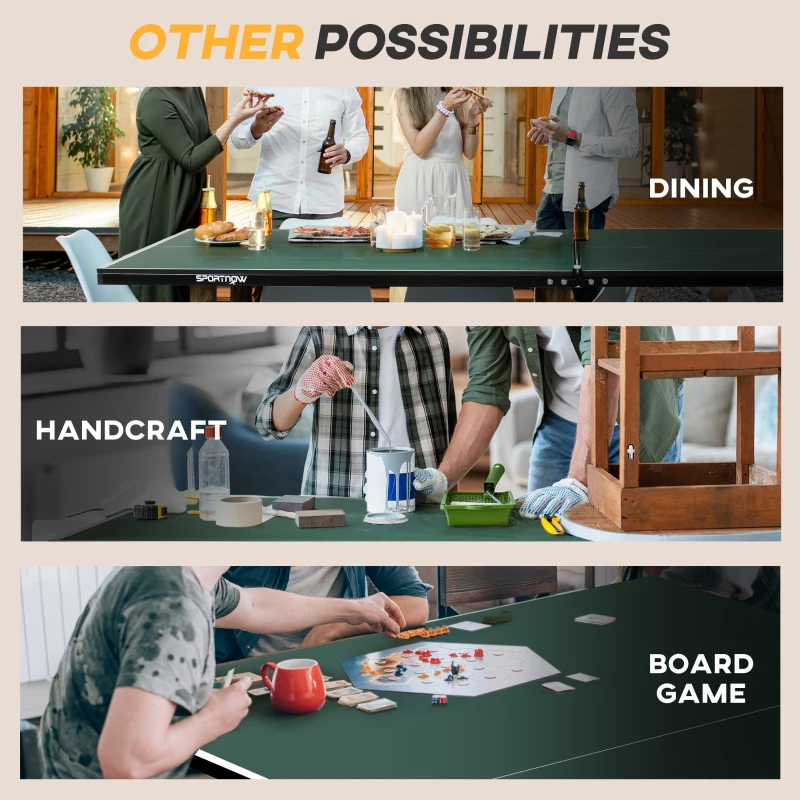 SPORTNOW 9FT Folding Table Tennis Ping Pong Table, Indoor Game Table w/ 8 Wheels, 2 Bats, 3 Balls for Indoor Use, Green