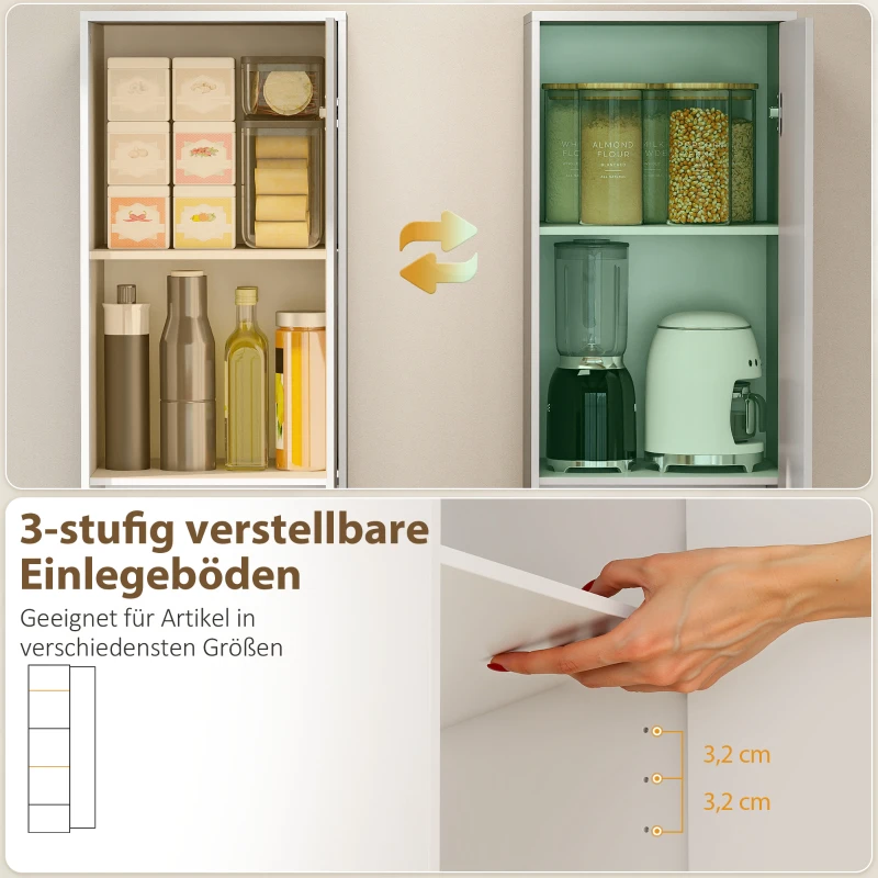 HOMCOM Keukenkast, 5-niveaus opbergkast, verstelbare planken, voor woonkamer, keuken, voorraadkast, hout, wit