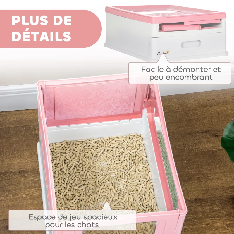 PawHut Maison de toilette pour chat pliable double porte battante et supérieure pelle fourni 47,5 x 35,5 x 36,7 cm rose