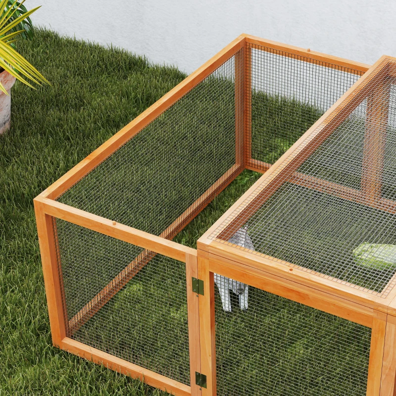 Pawhut Rabbit Hutch W/ Mesh Wire, 181Lx100Wx 48H cm-Natural Wood