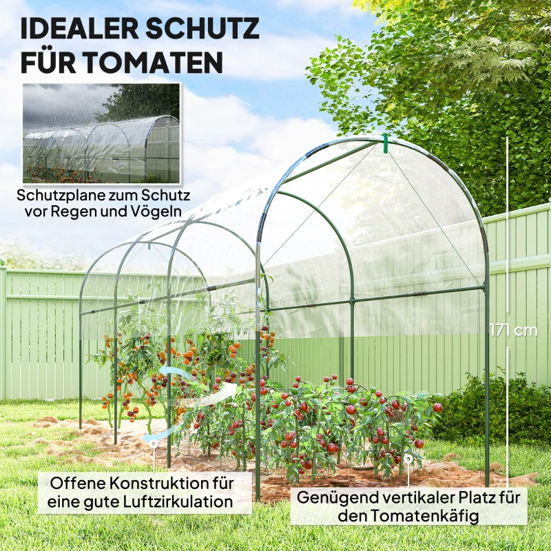 Outsunny Gewächshaus winterfest Foliengewächshaus mit Bogendach, Erdanker Treibhaus 400 x 123 x 171cm Transparent