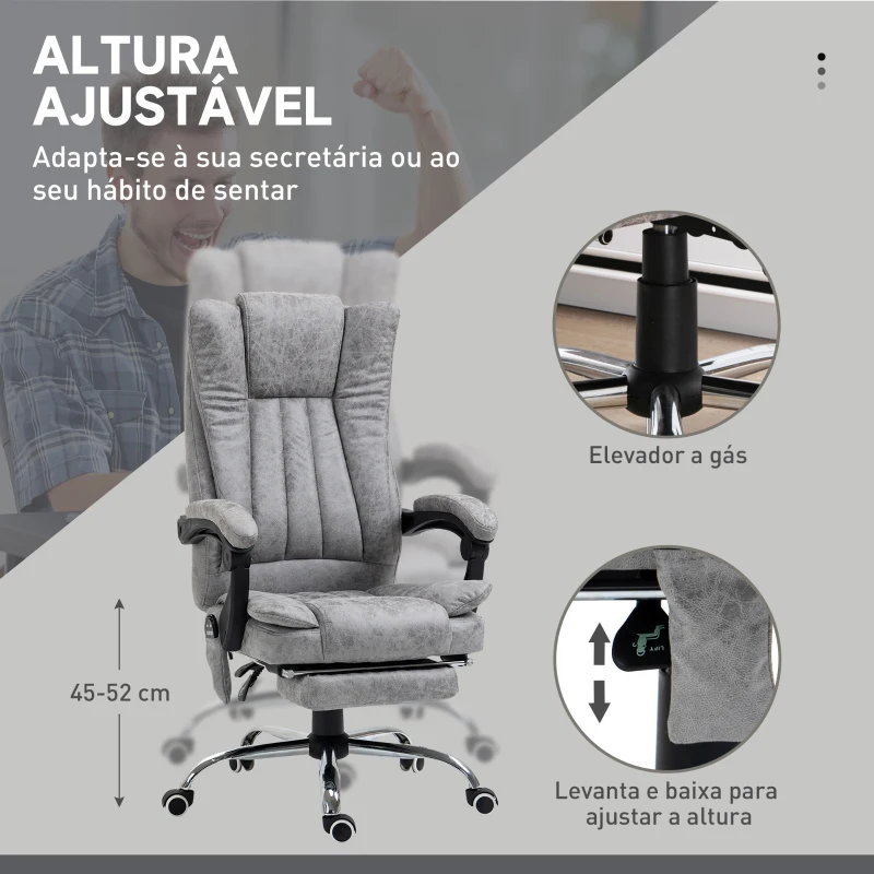 Vinsetto Cadeira de Escritório com 6 Pontos de Massagem Giratória Encosto Reclinável 135º Função de Aquecimento 62x67x113-120 cm Cinza