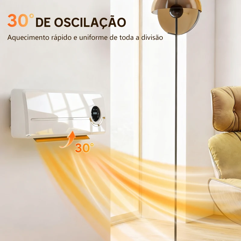 HOMCOM Aquecedor Elétrico de Baixo Consumo de Parede 2000W com 3 Modos Ecrã LED Termostato Temporizador e Oscilação Branco