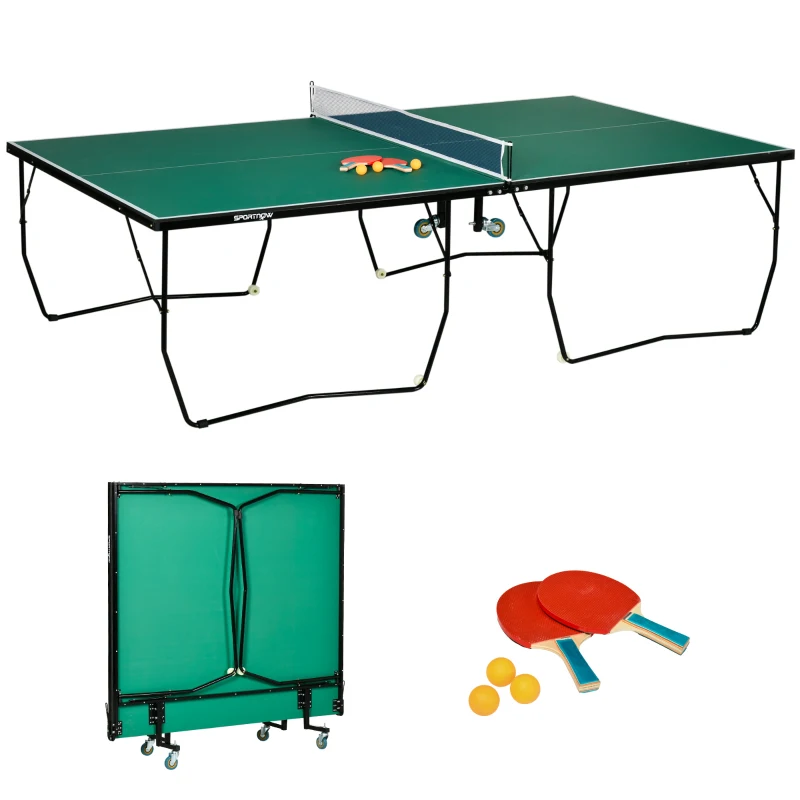 SPORTNOW Mesa de Ping Pong Plegable para Interiores Mesa de Tenis Profesional Tamaño Estándar 274x152,5x76 cm Verde