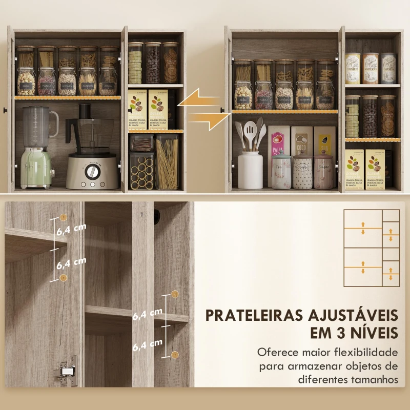 HOMCOM Armário de Cozinha Móvel Auxiliar de Cozinha com Prateleiras Abertas e 4 Portas de Vidro 90x35x172 cm Cinza Claro