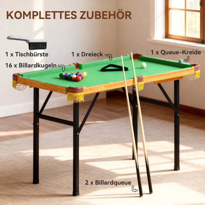 SPORTNOW Klappbarer Billardtisch, Mini-Billiard-Tisch, 2 Queues, 16 Kugeln, Dreieck, Bürste, Grün