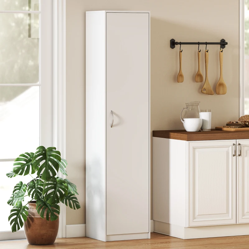 HOMCOM Keukenkast, 5-niveaus opbergkast, verstelbare planken, voor woonkamer, keuken, voorraadkast, hout, wit