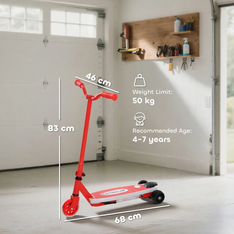 AIYAPLAY Electric Scooter for Kids Aged 4-7 Years, with Flashing LED Lights, Rear Auxiliary Wheels, Red
