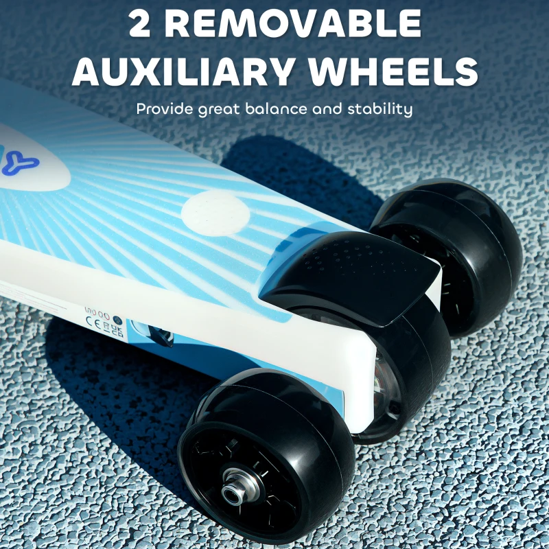 AIYAPLAY Electric Scooter for Kids Aged 4-7 Years, with Flashing LED Lights, Rear Auxiliary Wheels, Blue