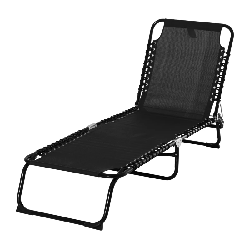 Outsunny Foldable Sun Lounger, Outdoor 4 Level Adjustable Backrest Reclining Chaise Chair, Steel Frame Recliner Chair for Camping, Hiking, Black