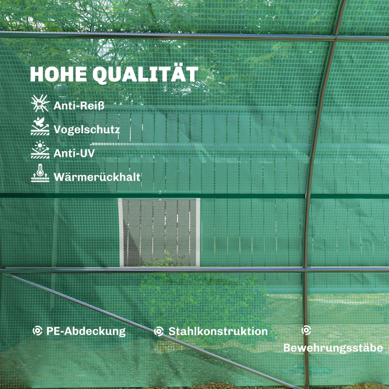 Outsunny Gewächshaus 800x300x200cm Foliengewächshaus Tomatenhaus mit Tür, 12 Fenster, Folientunnel aus verzinktem Stahl, PE, stabiles Treibhaus Pflanztunnel, inkl. Erdanker & Seilen, Grün