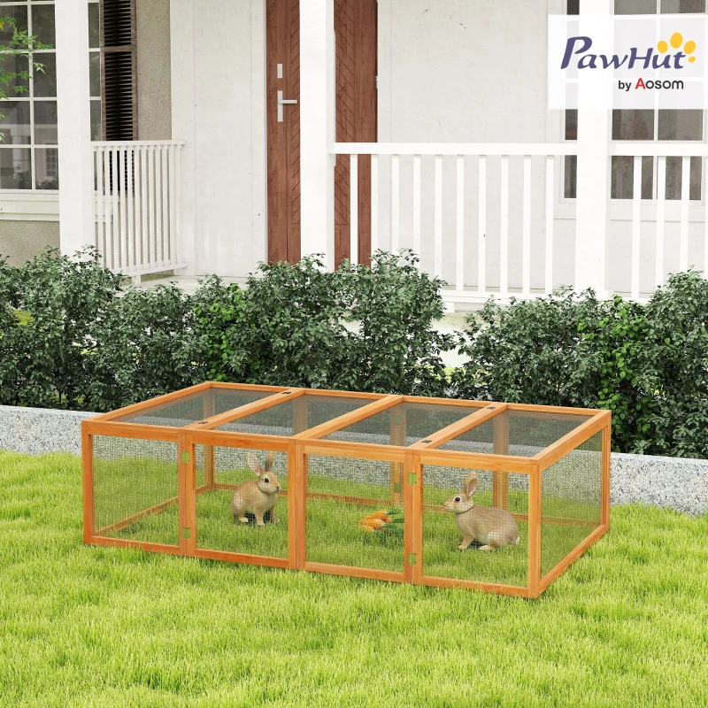Pawhut Rabbit Hutch W/ Mesh Wire, 181Lx100Wx 48H cm-Natural Wood