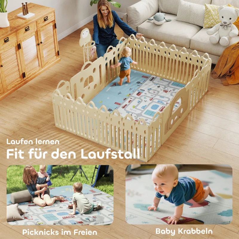 AIYAPLAY Baby-Spielmatte, Tiermuster, Schaumstoff, 1,5 cm dicke Polsterung, rutschfest