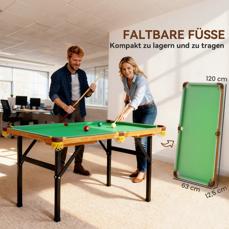 SPORTNOW Klappbarer Billardtisch, Mini-Billiard-Tisch, 2 Queues, 16 Kugeln, Dreieck, Bürste, Grün